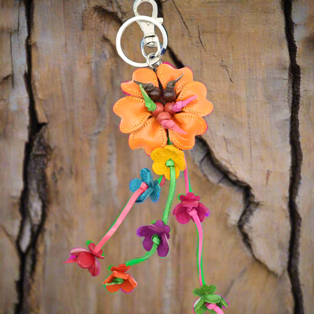 Leather Bag Charm/Keychain- Zinnia Orange
