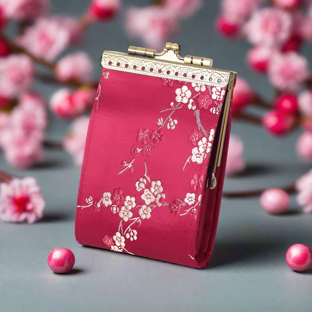 Cathayana RFID Accordian Card Wallet Cherry Blossom- Deep Red