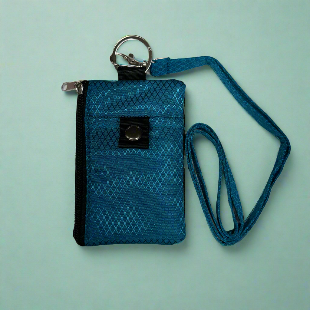 Small 4x3 RFID Card & ID Zippered Wallet Lanyard Teal