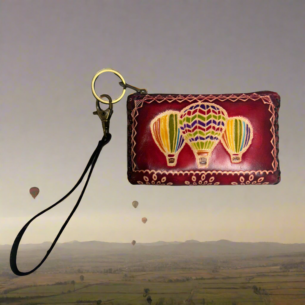 Leather Hot Air Balloon Coin Purse/Keychain Red