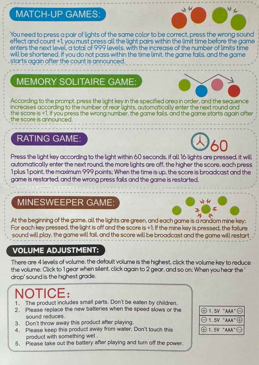 TENDCCY Light Big Battle Game Machine w/ Silicone Buttons (batteries not included)