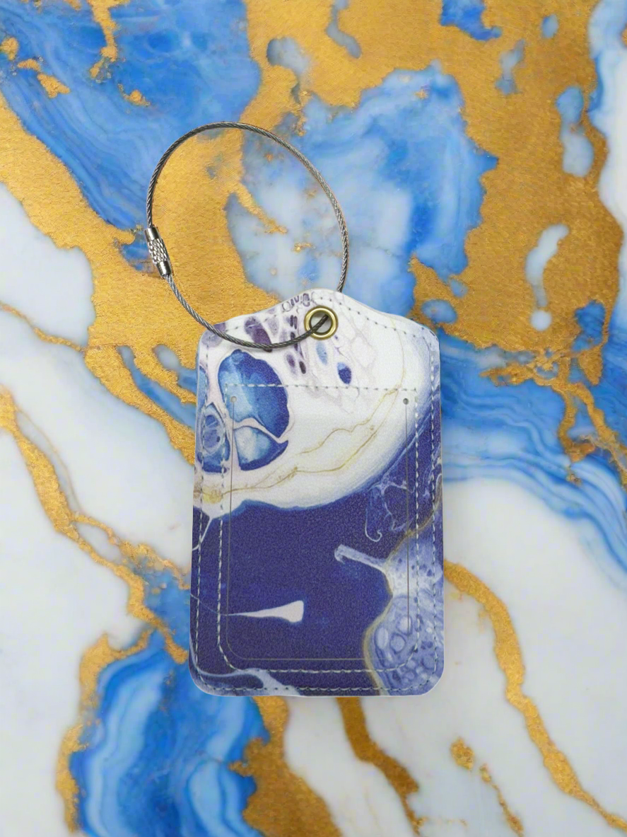 Luggage Tag - Marble Collection Blue White & Gold