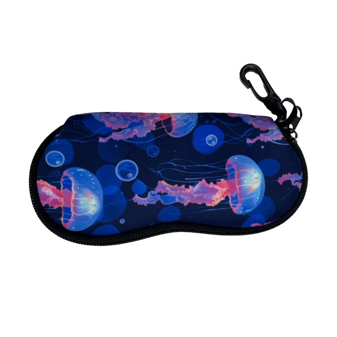 Zippered Neoprene Eyeglass Pouch With Carrying Clip Jellyfish