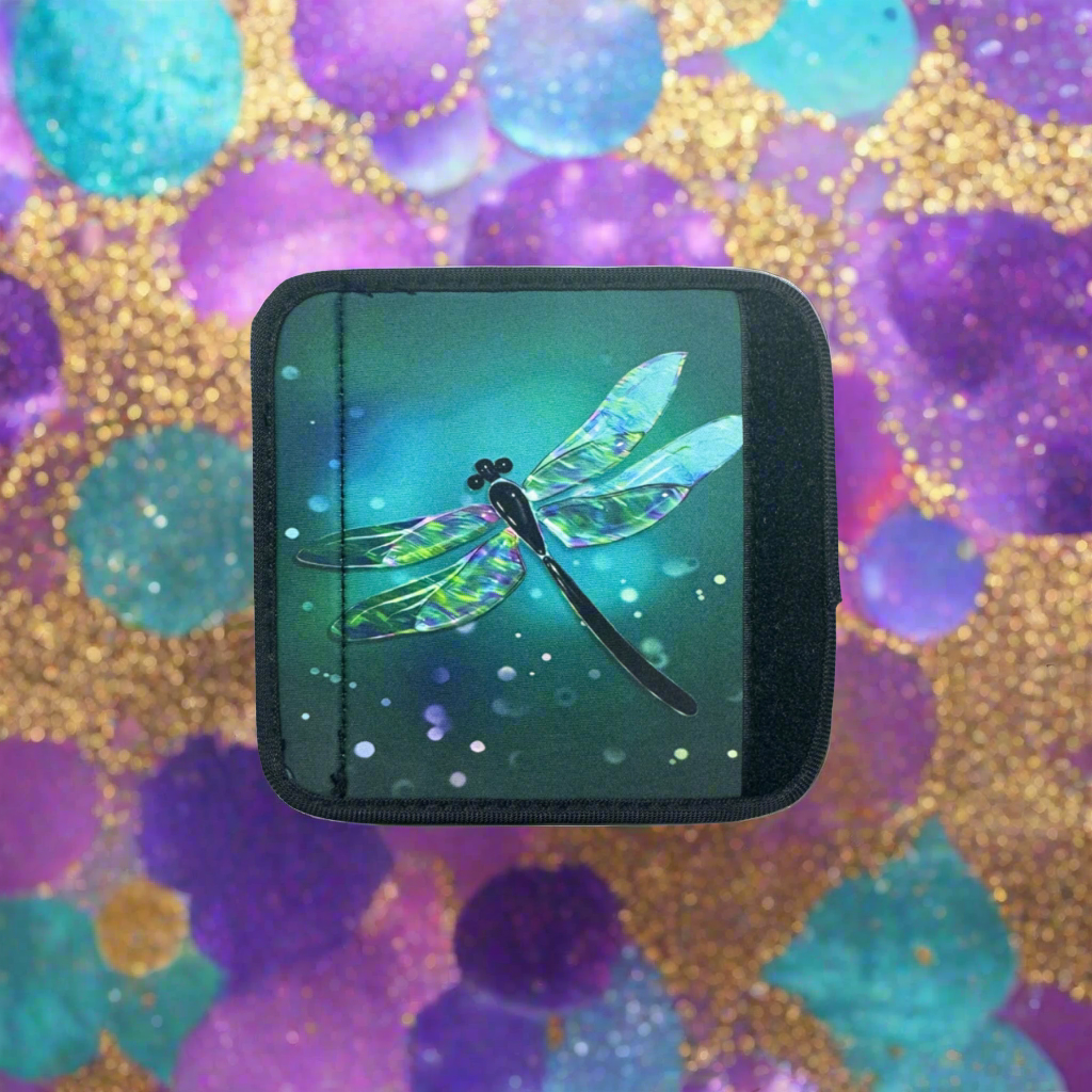Large Luggage Handle Wrap/Identifier- 5.4 x 5.4 Dragonfly Teal
