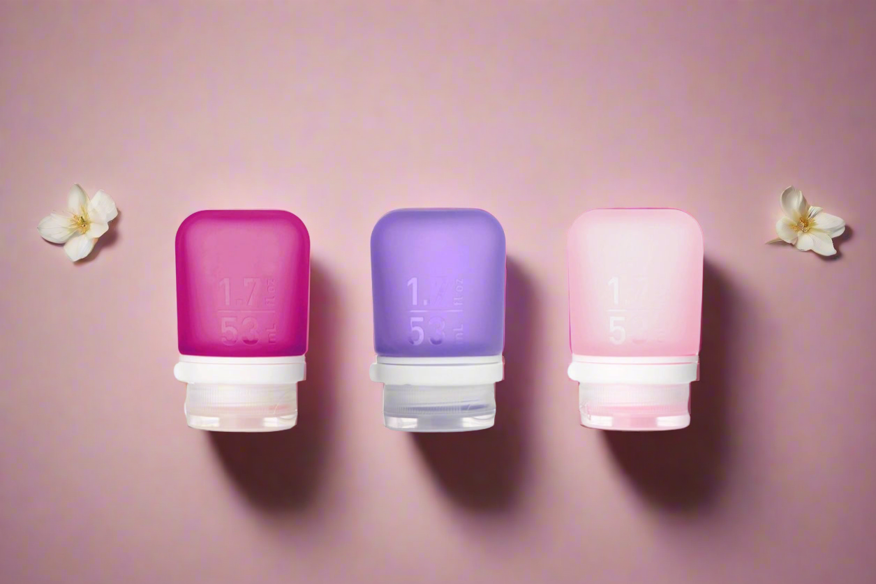 Humangear 1.7 oz GoToob+ 3-Pack Silicone 3-1-1 Toiletry Bottles (SMALL) Blossom