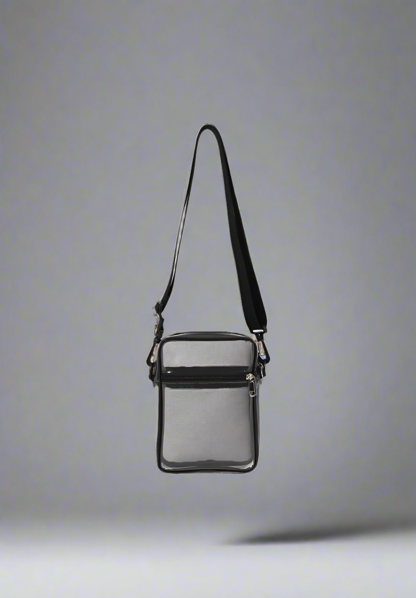 PVC Crossbody Clear Stadium Bag Black