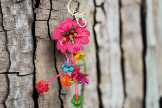 Leather Bag Charm/Keychain- Zinnia Magenta