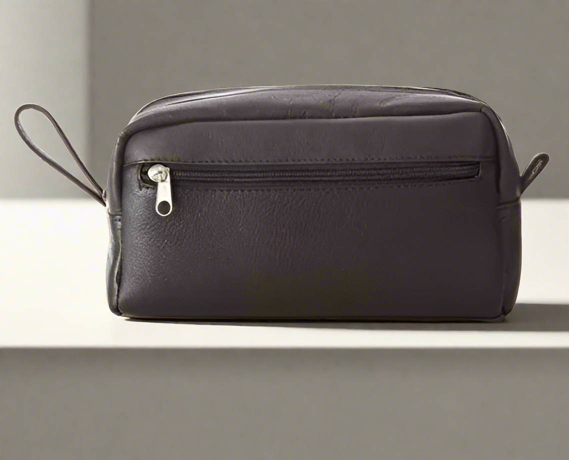David King & Co. 418 Leather Small Double Toiletry/Shave Bag Black