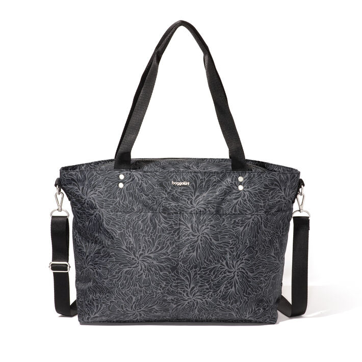 Baggallini RFID Carryall Laptop Tote/Crossbody Midnight Blossom Print