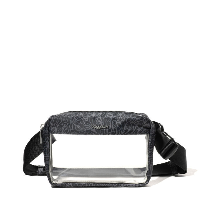 Baggallini Clear Stadium Belt Bag Sling Midnight Blossom Print