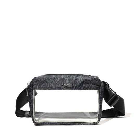 Baggallini Clear Stadium Belt Bag Sling Midnight Blossom Print