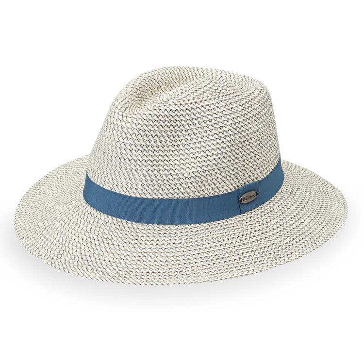Wallaroo Packable Hat- Charlie UPF 50+ Ivory Dusty Blue Medium