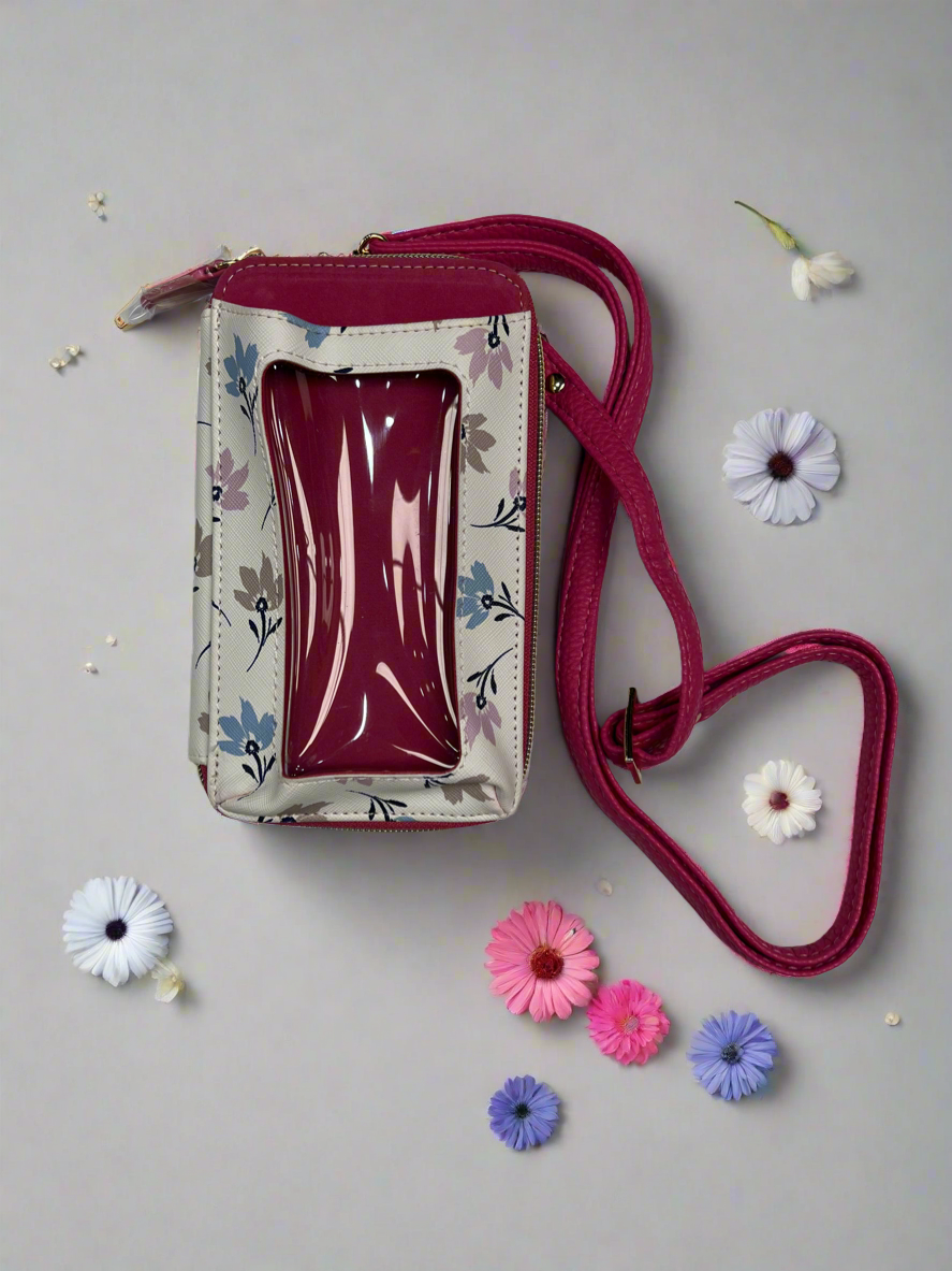 Julia Buxton Vegan Leather RFID Everywhere Crossbody Cellphone Wallet Bag Floral Blooms Fuchsia