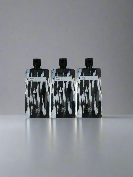 On Sale- Ms. Jetsetter- The Carnivale Collection- Eco Travel Bottles- $6.00 Black, White & Grey