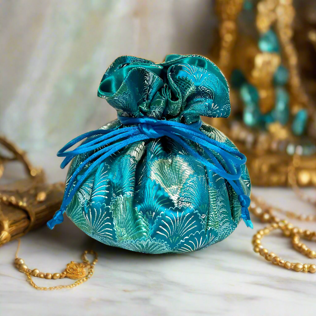 Cathayana Jewelry Pouch Seashells- Teal Green