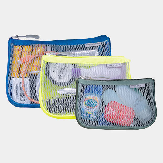 Travelon Set of 3 Assorted Piped Pouches Nesting packing pouches Bold