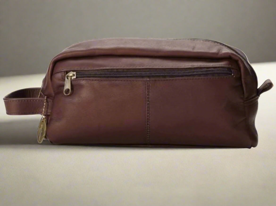 David King & Co. 418 Leather Small Double Toiletry/Shave Bag Cafe