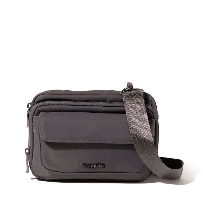 Baggallini Modern Double Zip RFID Crossbody Smoke Twill