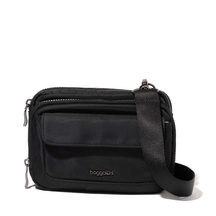 Baggallini Modern Double Zip RFID Crossbody Black Twill