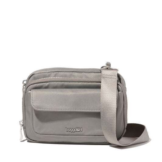 Baggallini Modern Double Zip RFID Crossbody Steel Grey Twill