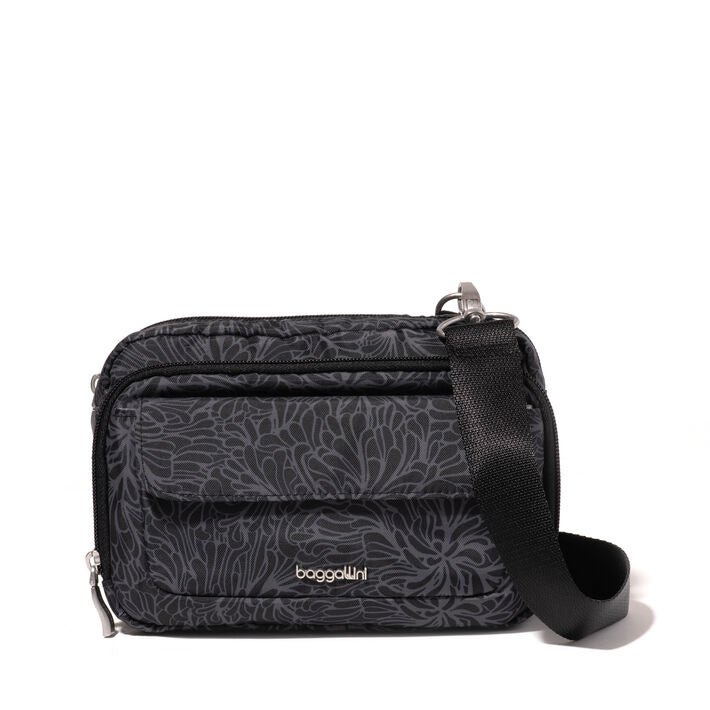 Baggallini Modern Double Zip RFID Crossbody Midnight Blossom Print