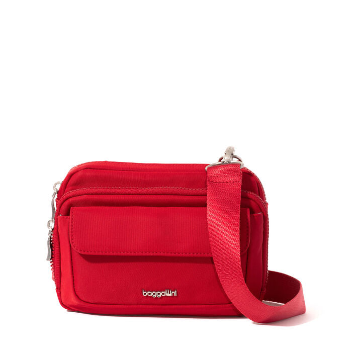 Baggallini Modern Double Zip RFID Crossbody Crimson Red