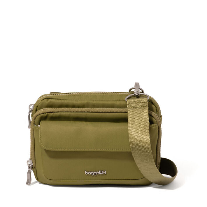 Baggallini Modern Double Zip RFID Crossbody Sage Twill