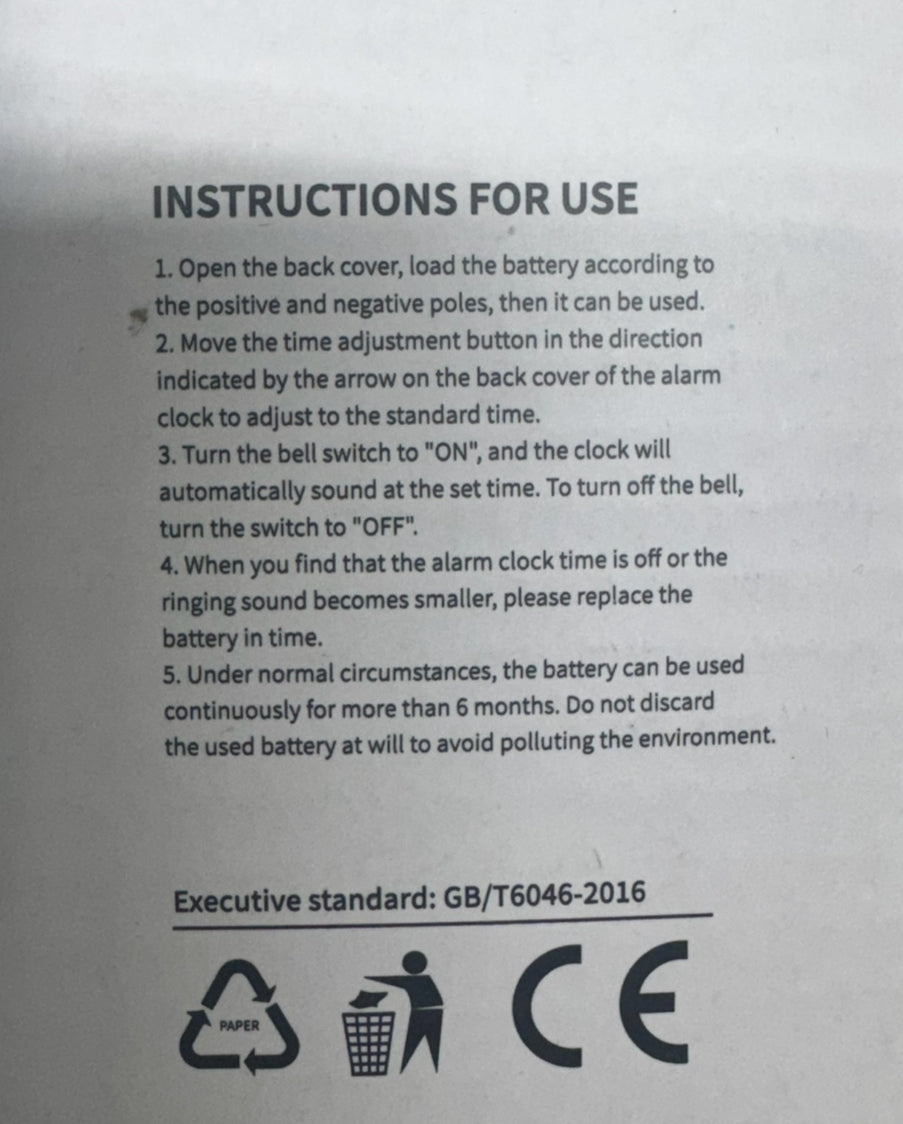 Analog Alarm Clock- battery not included