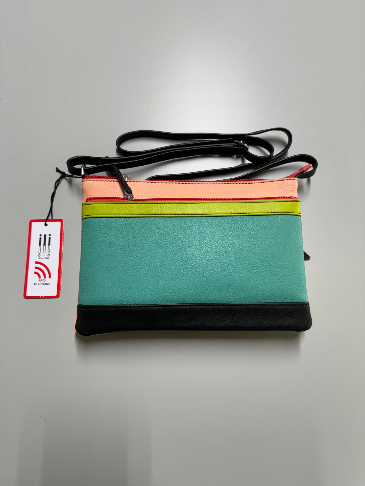 ili New York Leather Double Zip Multi Color Crossbody- 6028