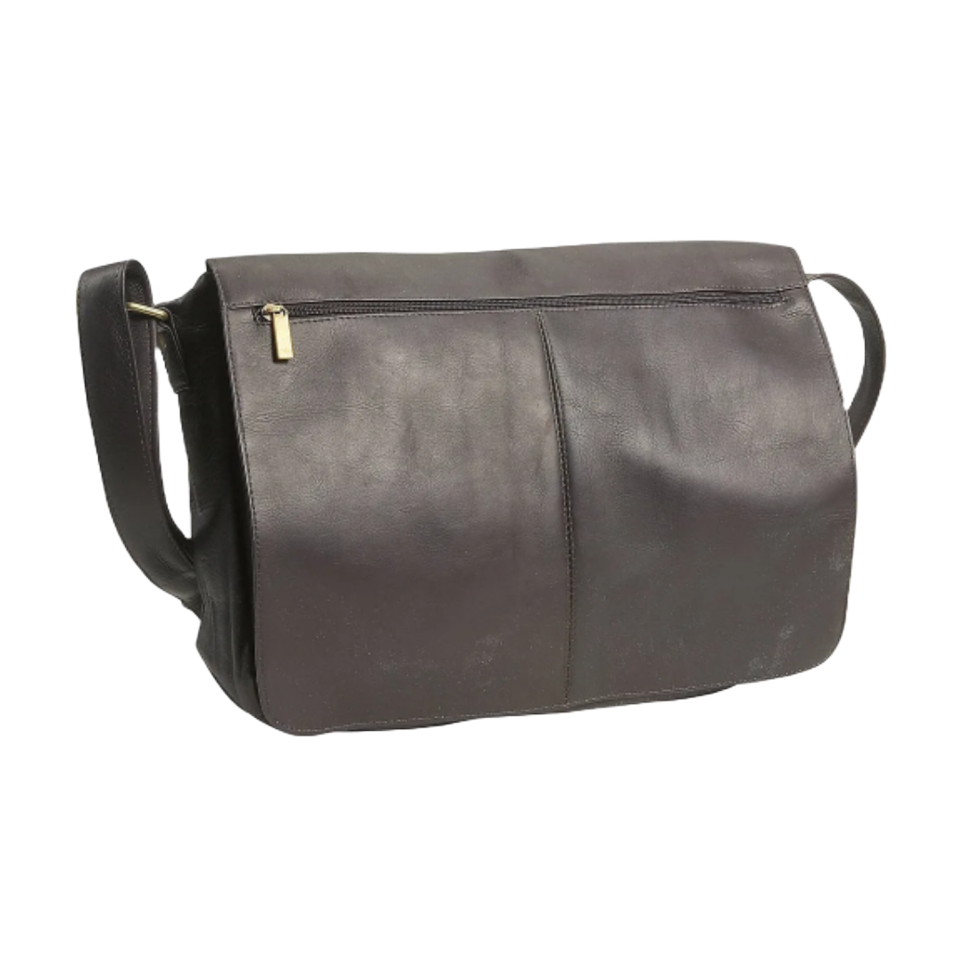 David King & Co. 189 Leather East/West Full Flap Over Messenger Bag Cafe