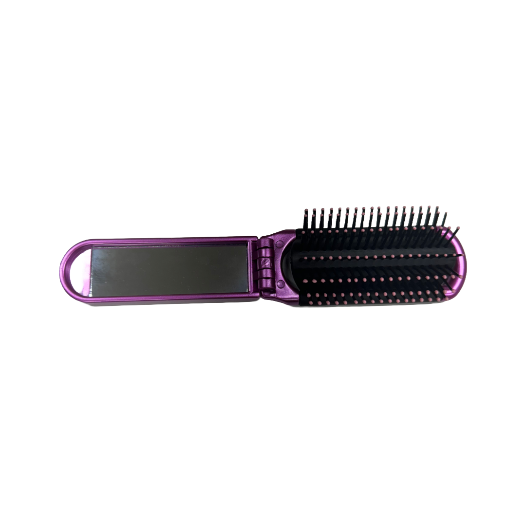 Travel Folding Hair Brush with Mirror Metallic Magenta