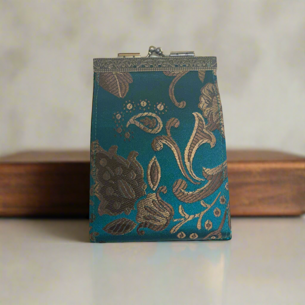 Cathayana RFID Accordian Card Wallet Peony- Teal Brown