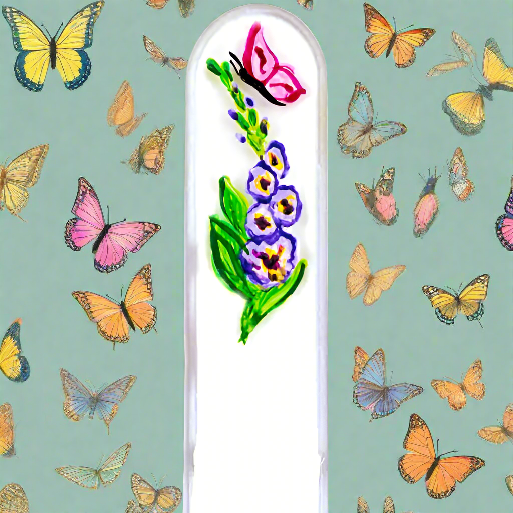 Czech Crystal Nail File - Size Large- Hand Painted Collection Butterfly with Flower