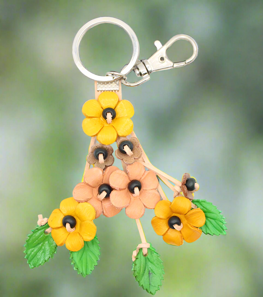 Small Leather Bag Charm/Keychain- Poppies