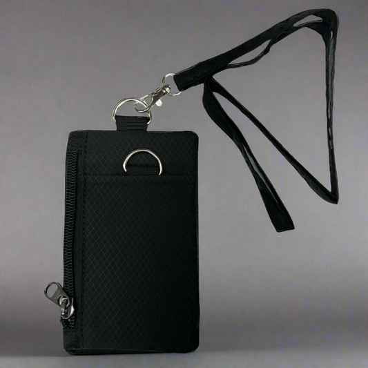 Medium 5x3 RFID Card & ID Zippered Wallet Lanyard- $14.99 Black