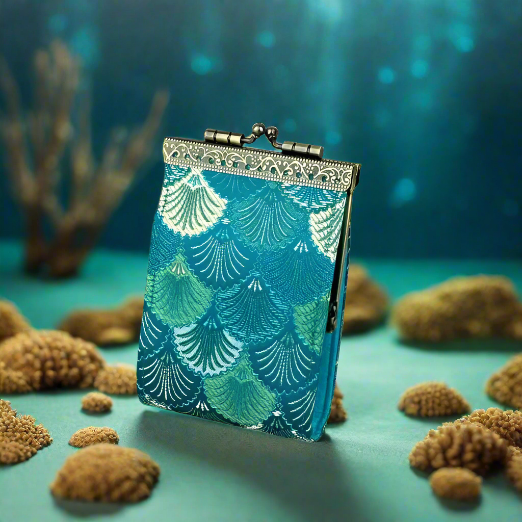 Cathayana RFID Accordian Card Wallet Small Shells- Sky Blue Green