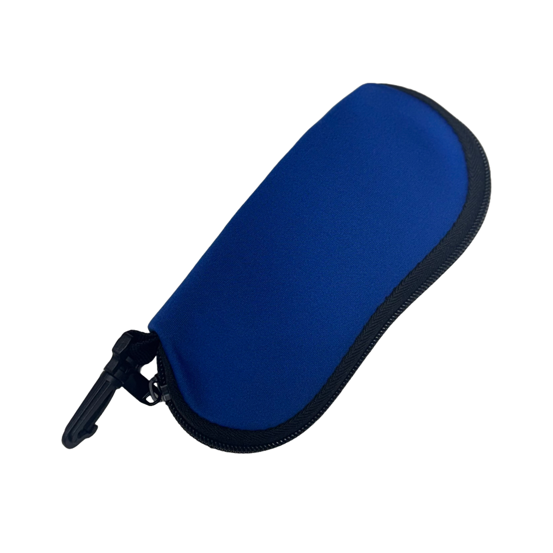 Zippered Neoprene Eyeglass Pouch With Carrying Clip Blue
