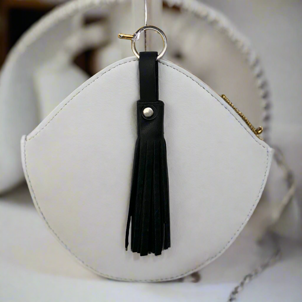 Genuine Leather Tassel Keychain/Bag Charm Black