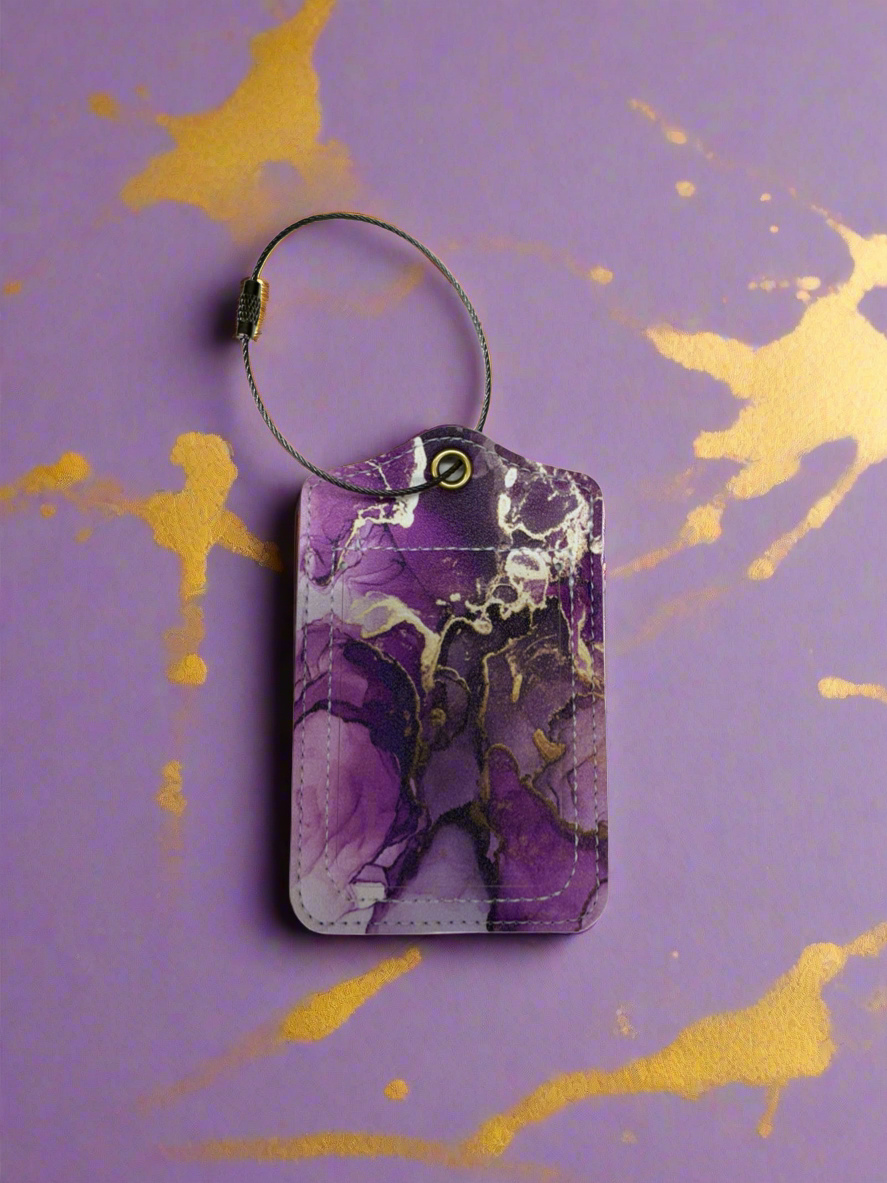 Luggage Tag - Marble Collection Purple & Gold