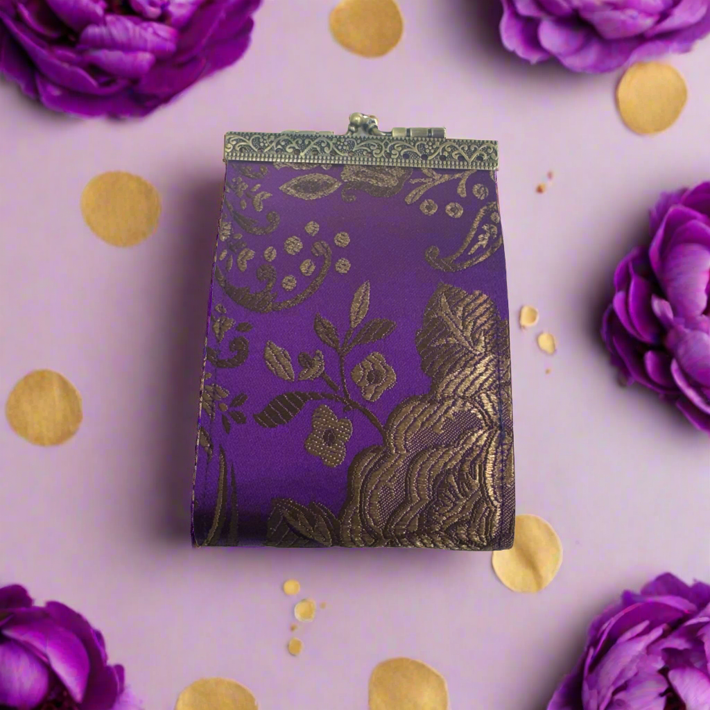 Cathayana RFID Accordian Card Wallet Peony- Purple Brown