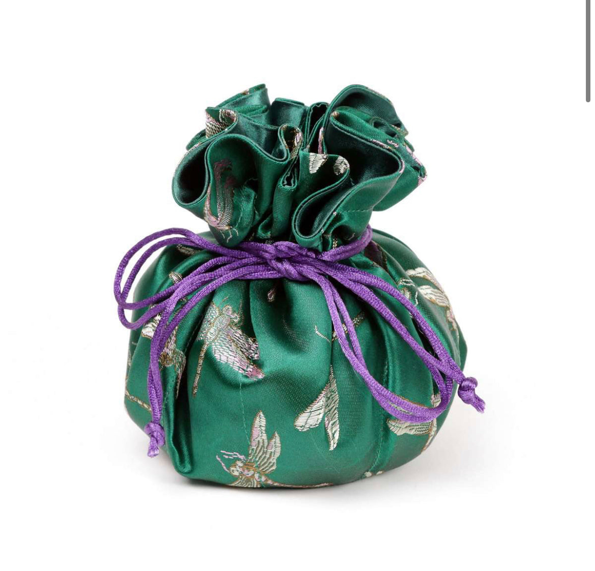 Cathayana Jewelry Pouch Butterfly & Dragonfly- Dark Green