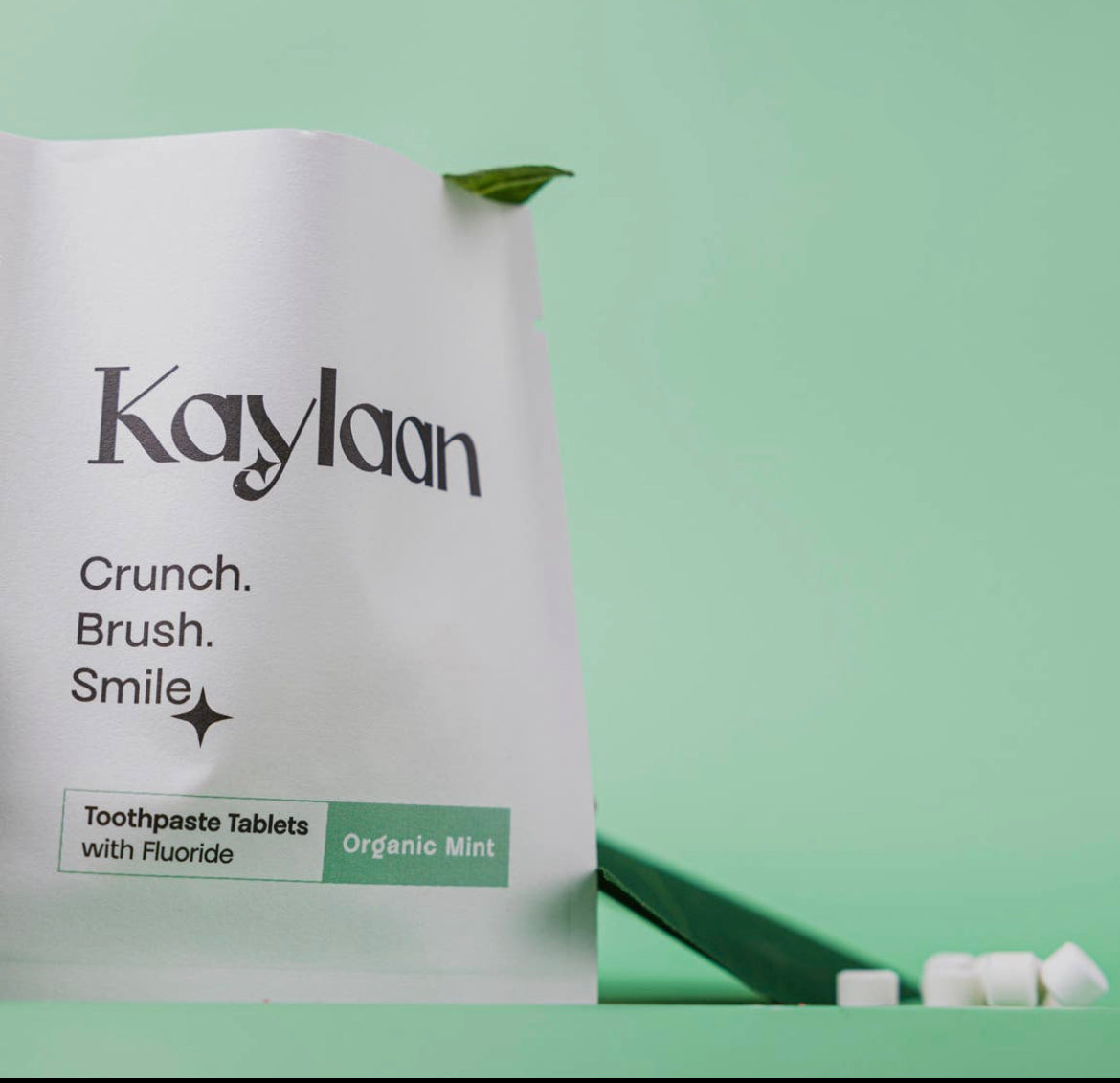 Kaylaan - 90 Travel Toothpaste Tablets - Mint with Fluoride- Refill Bag (TSA 3-1-1 compatible)