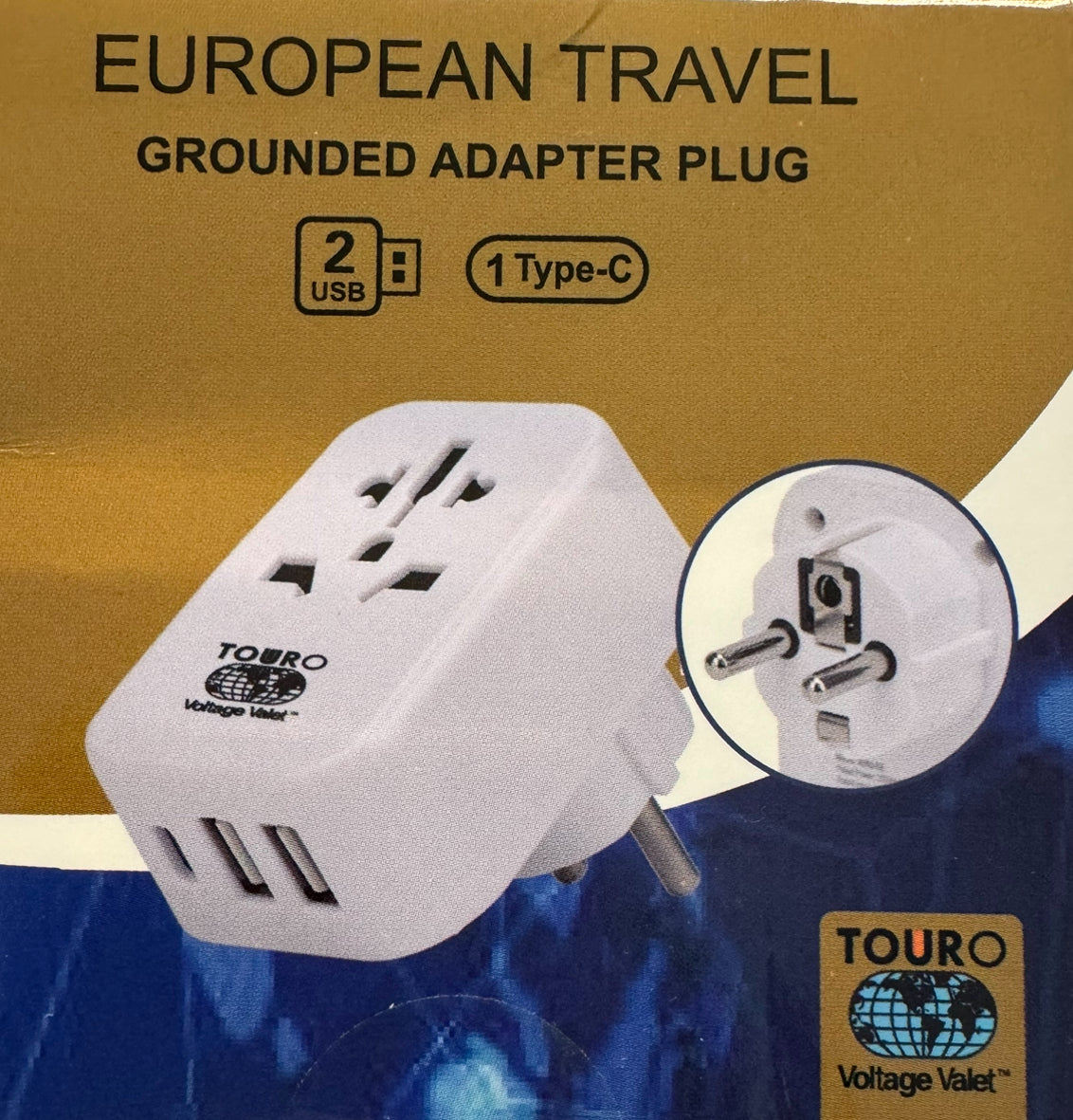 European Grounded Adapter Plug With 2 USB-A 3 USB-C