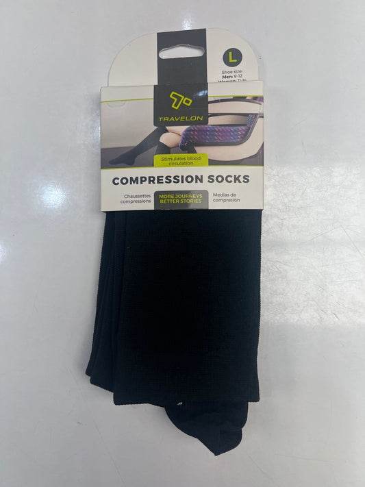 Travelon- Unisex Compression Socks - 12200-500- Large- Black Black Large