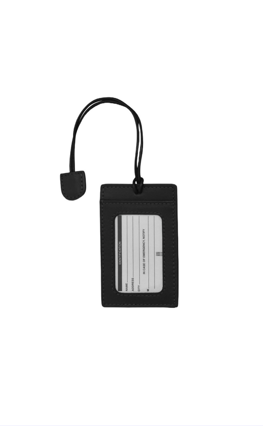 ili New York Slim Leather Luggage Tag Black