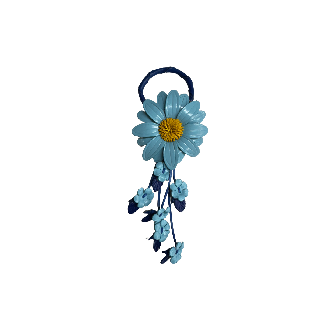 Leather Bag Charm/Keychain- Sunflower Blue