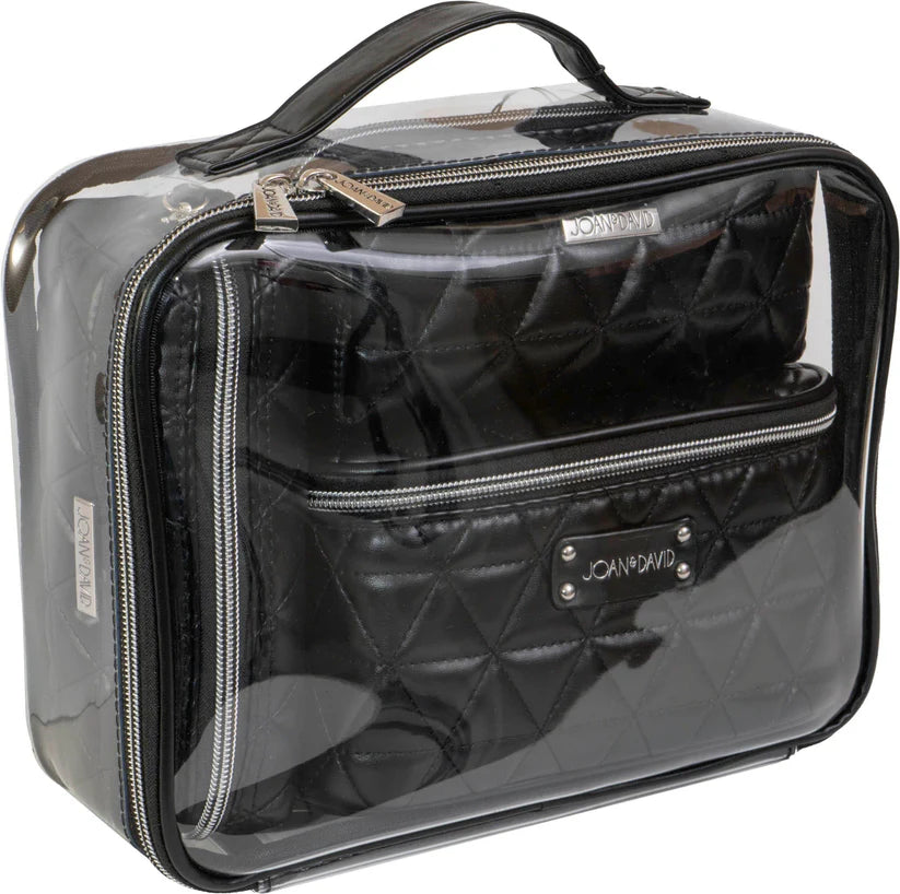 Joan & David Triangle Quilted 4 Piece Clear Cosmetic/Toiletry Bag Set Black