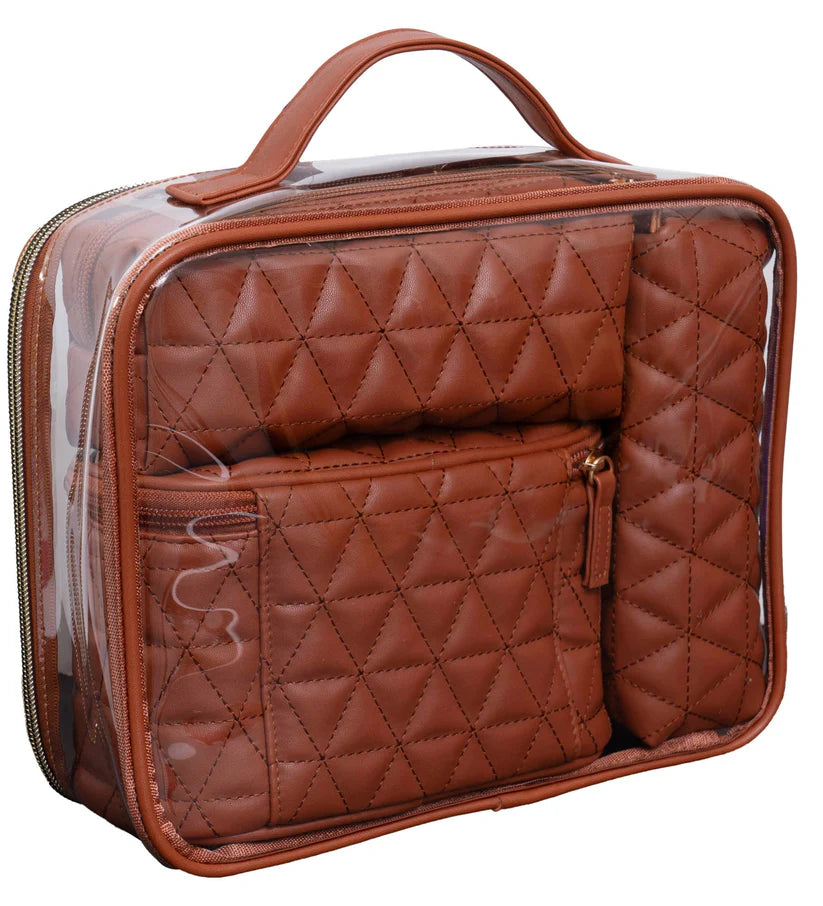 Joan & David Triangle Quilted 4 Piece Clear Cosmetic/Toiletry Bag Set