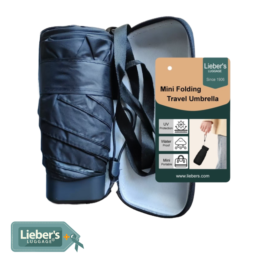 Lieber's Luggage® Lab - Mini Folding Travel Umbrella With Storage Case- Travel Accessories for Legacy Collection