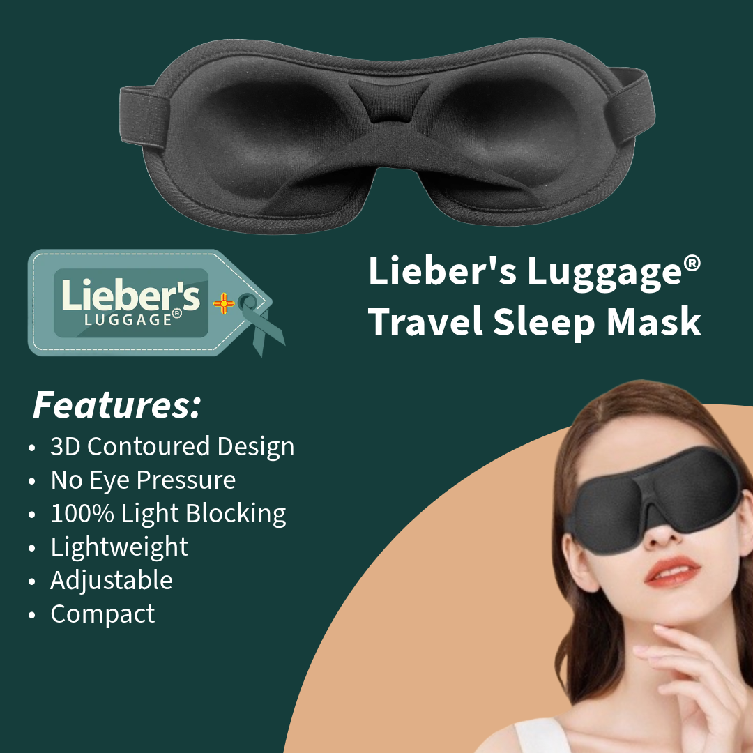 #Lieber's Luggage Travel Sleep Mask. 3D contoured Design. No Pressure on Eyes. 100% Light Blocking. Lightweight. Adjustable. Compact.